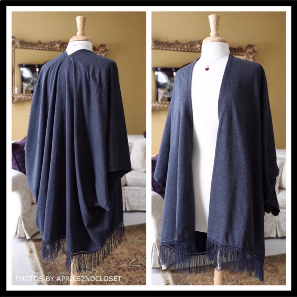 PONCHO CAPE NAVY BLUE BLANKET WRAP CARDIGAN A3C - Picture 3 of 8